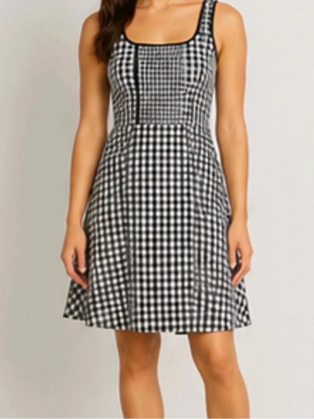 Draper James Black and White Gingham Sleeveless Smocked A-Line Mini Dress